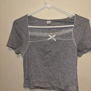 SHEIN Gray Lace Trim Crop Top